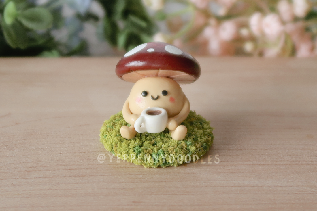 Coffee Mushroom - Miniature Clay Desk Buddy