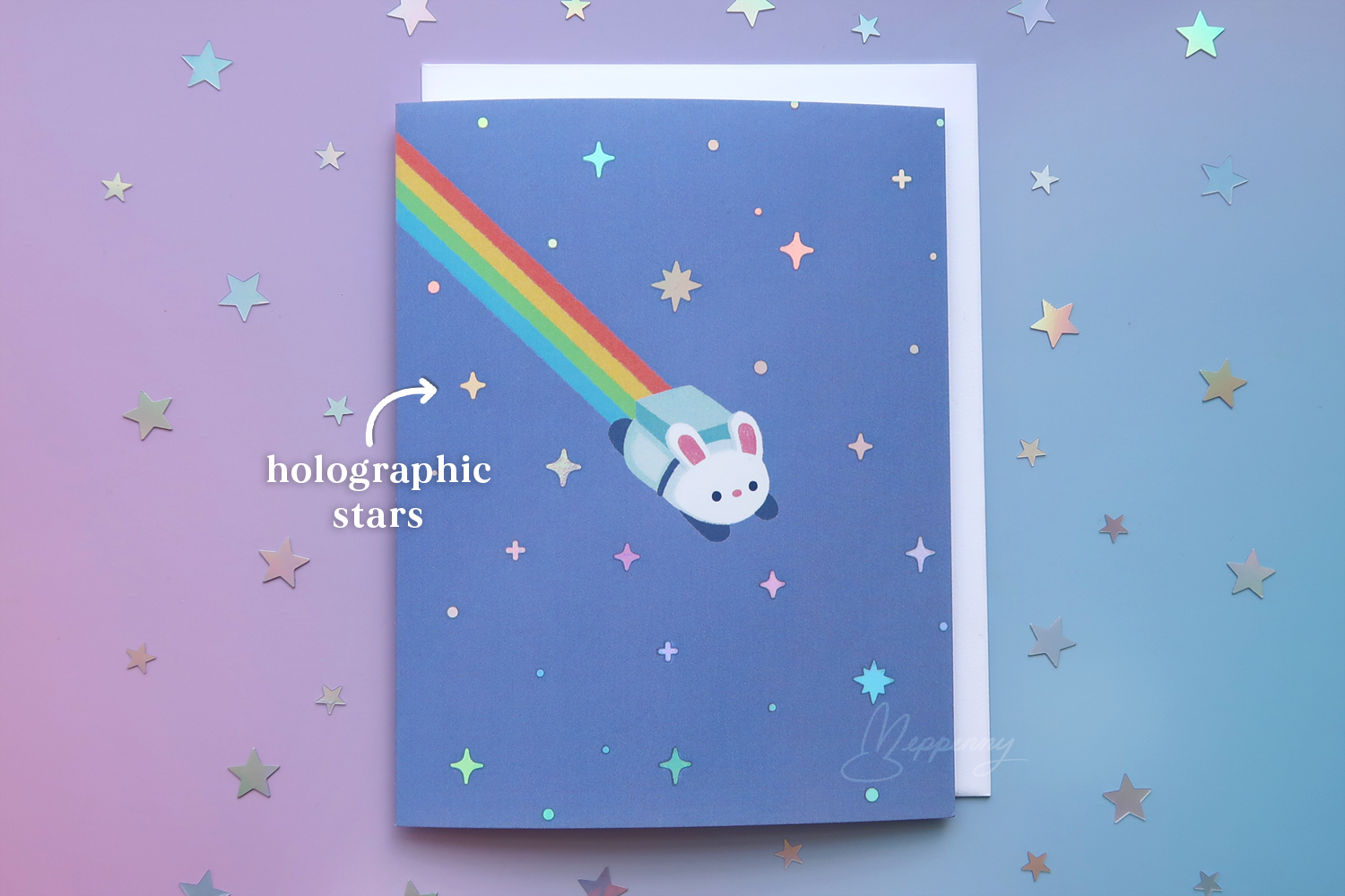 Rainbow Space Bun (Holographic) - Greeting Card