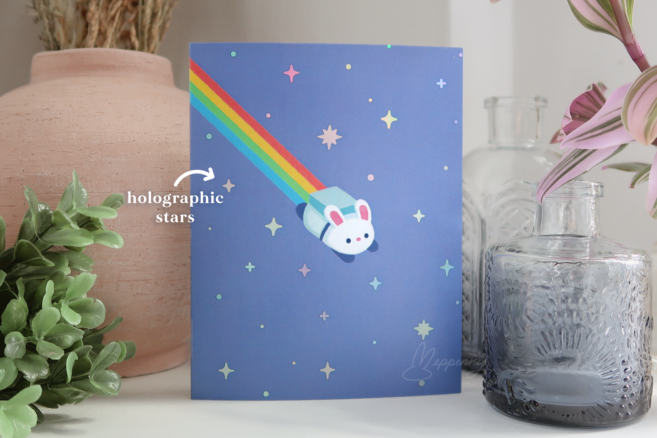 Rainbow Space Bun (Holographic) - Greeting Card