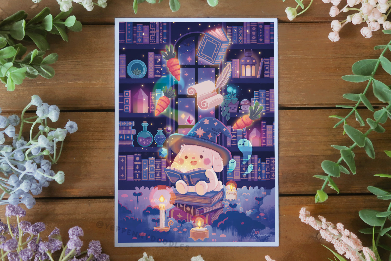 Cozy Witch Library (Cat, Bunny, Dog versions) - Art Print