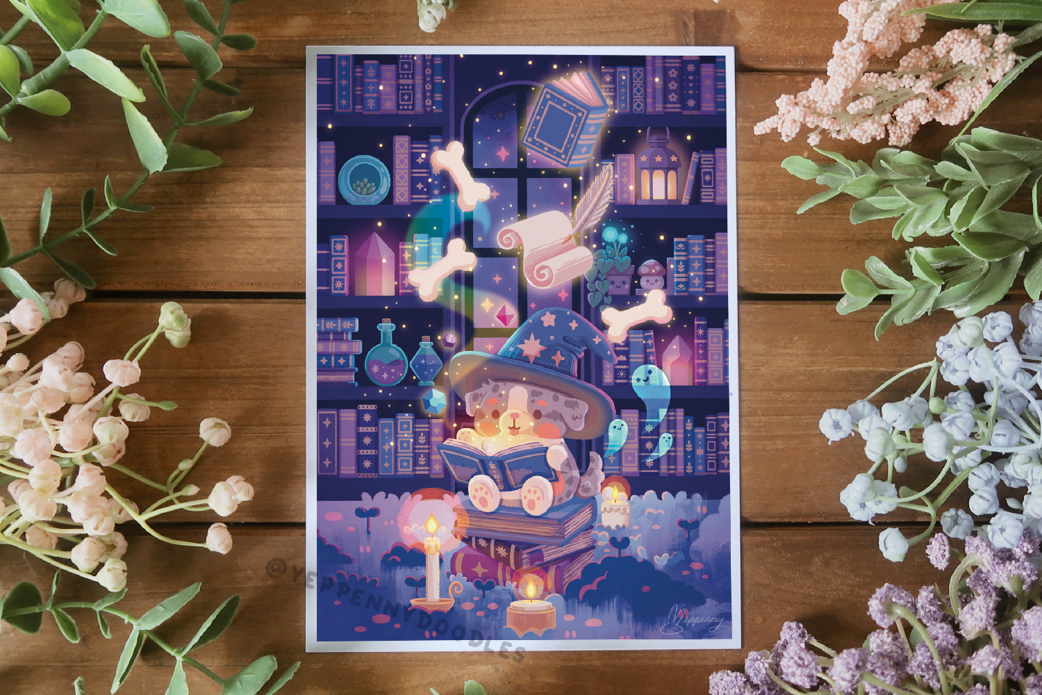 Cozy Witch Library (Cat, Bunny, Dog versions) - Art Print