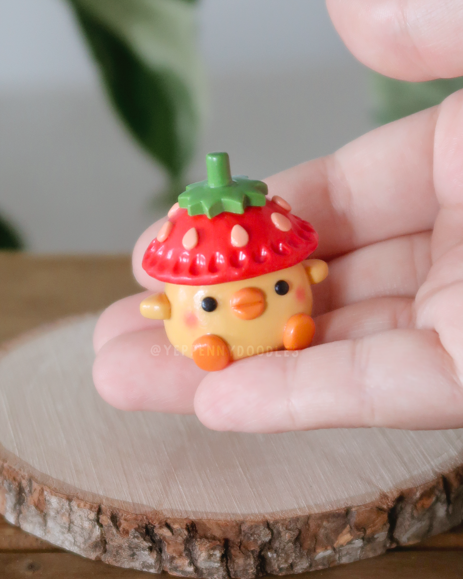 Strawberry Duckie - Miniature Clay Desk Buddy