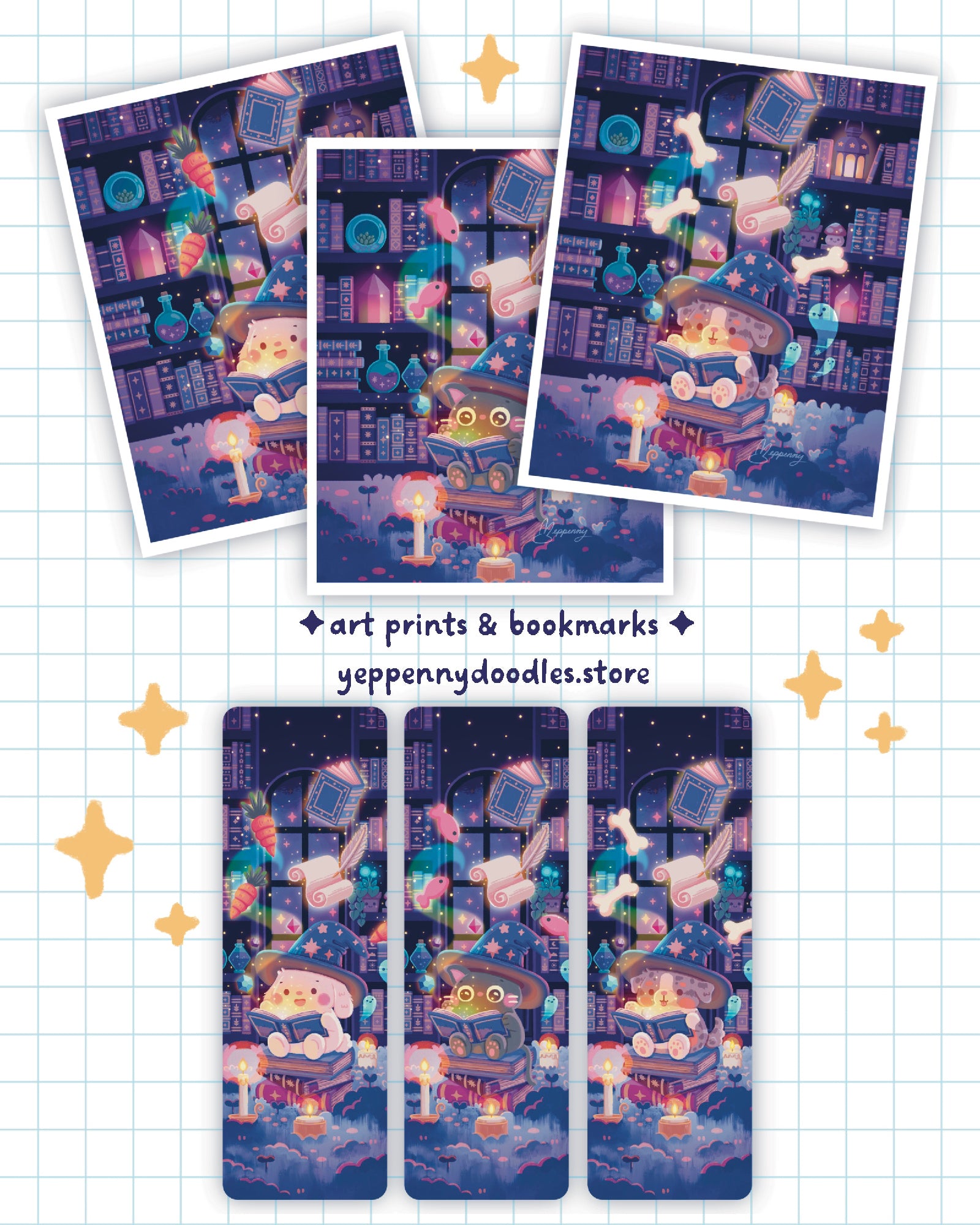 Cozy Witch Library (Cat, Bunny, Dog versions) - Bookmark