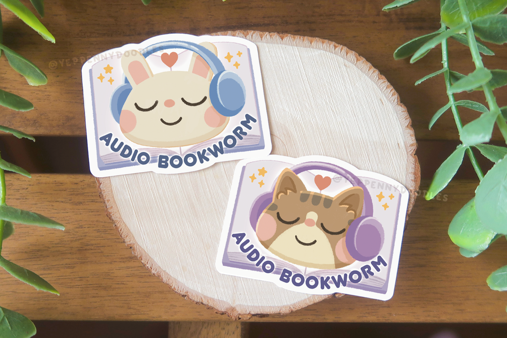 Audio Bookworm (Bunny or Cat versions) - Sticker