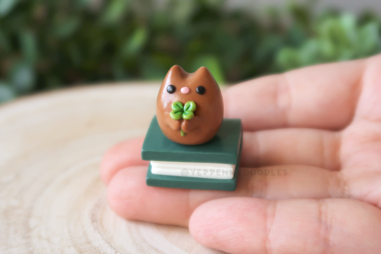Lucky Book Cat- Miniature Clay Desk Buddy
