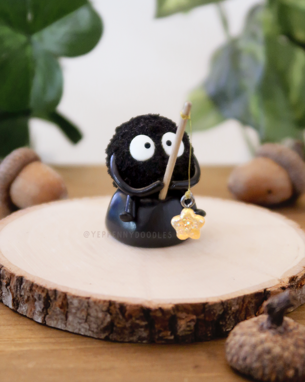 Star-Fishing Little Fuzzy Guy - Miniature Clay Desk Buddy