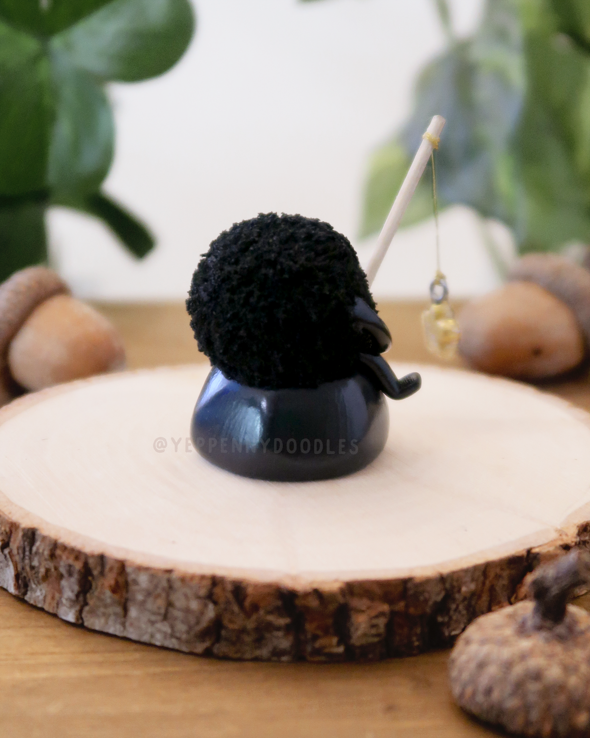 Star-Fishing Little Fuzzy Guy - Miniature Clay Desk Buddy