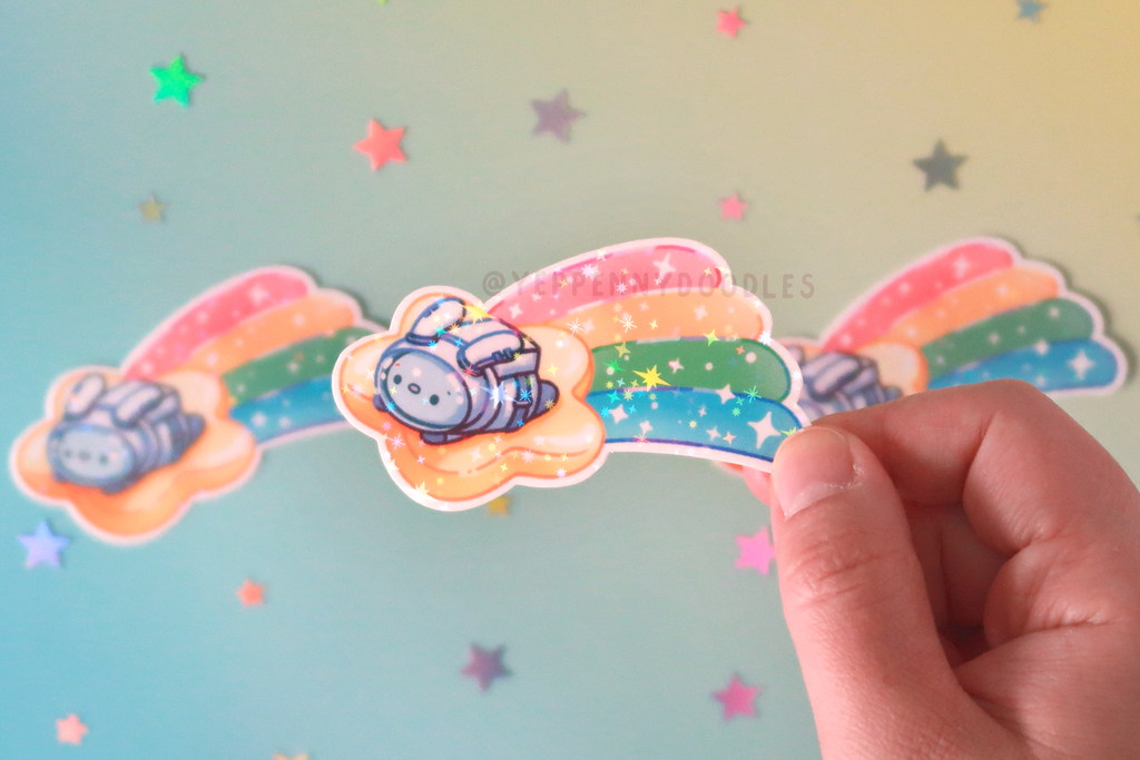 Shooting Star Bunny - Sticker (Holographic Sparkle)