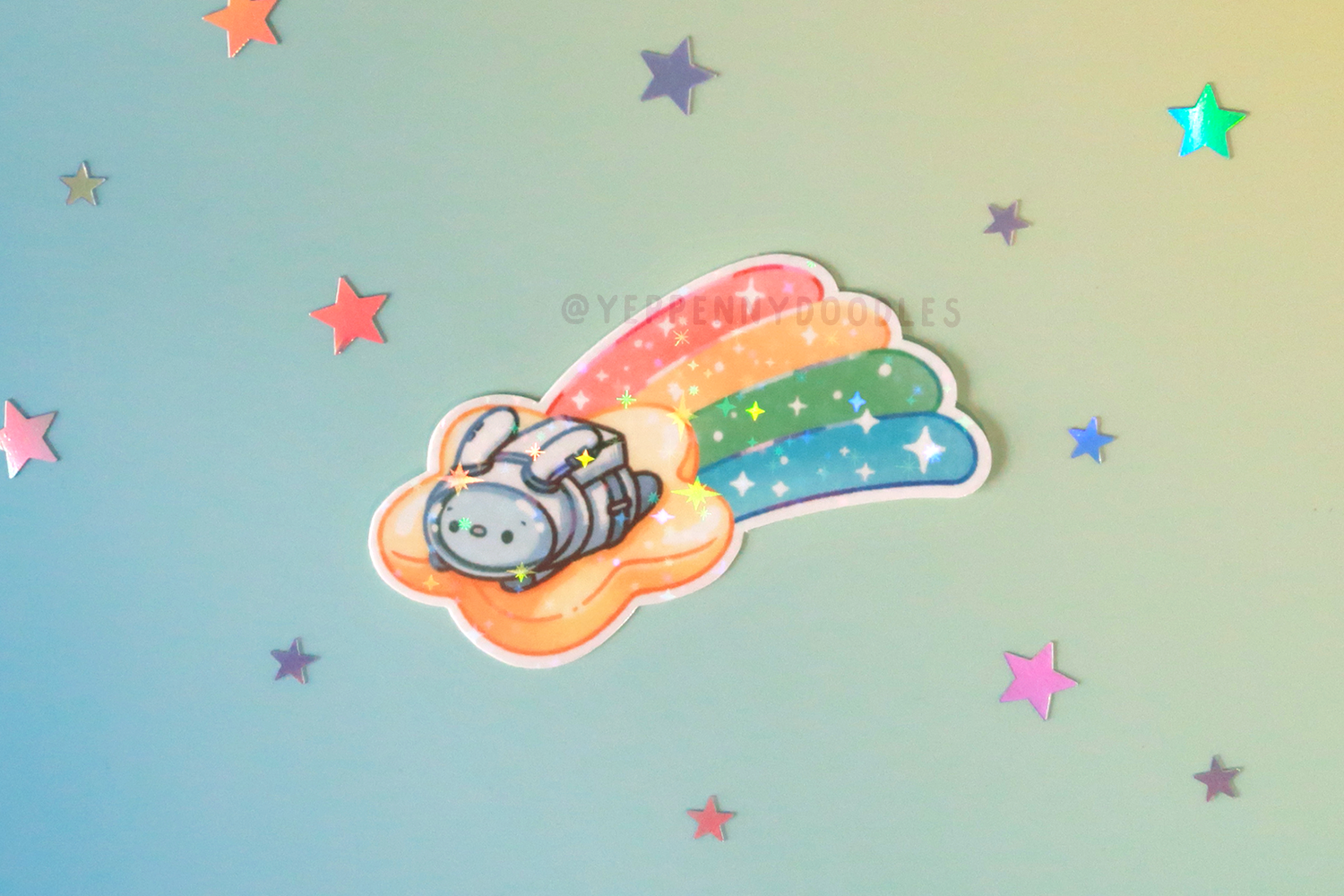 Shooting Star Bunny - Sticker (Holographic Sparkle)